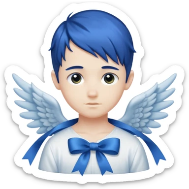 A graceful angel boy with deep blue hair tied in a ribbon, spreading gentle light.








 sticker