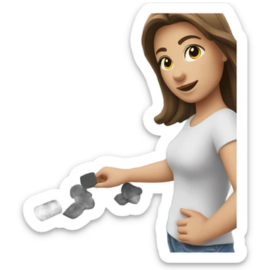 girl puts foam rubber under the yacht sticker