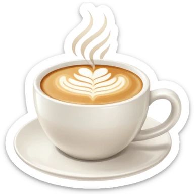 a flat white coffee without a face in a clean white coffee mug witout anyhing on it. there is latte art in the coffee sticker