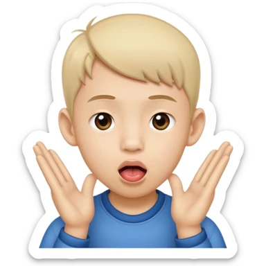 a boy with asian eyes holding his ears and with his tongue out sticker