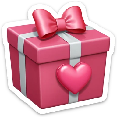 pink heart coming out of a red box with a bow sticker