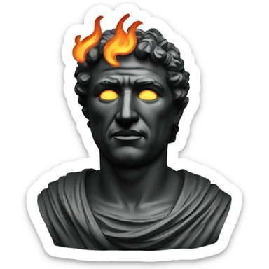 black iron roman bust on fire sticker