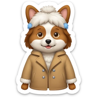 Dog whering a coat sticker