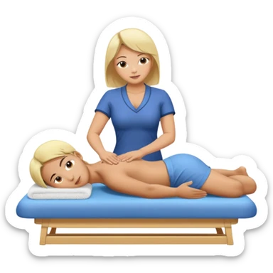 Large breasted asian woman gives a massage to a blonde boy on a massage table sticker