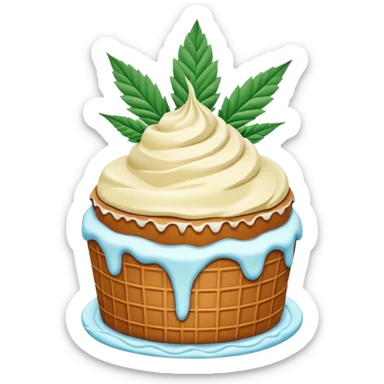 frozen ice cream cake dessert with cannabis leaf sticker