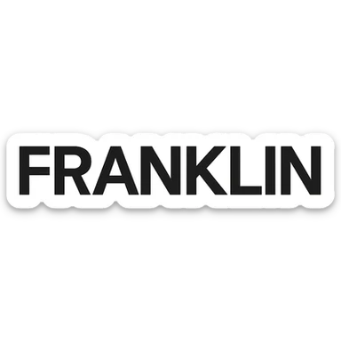 'FRANKLIN' word mark, uppercase, modern Helvetica-style, startup branding, black sticker