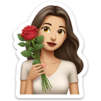 brunette girl smells  bouquet of roses sticker