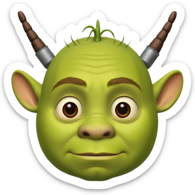 Shrek avec deux petites antennes-oreilles cylindriques plantées de chaque côté de la tête : elles sont courtes, épaisses, avec une ouverture ronde à l’extrémité.
 sticker