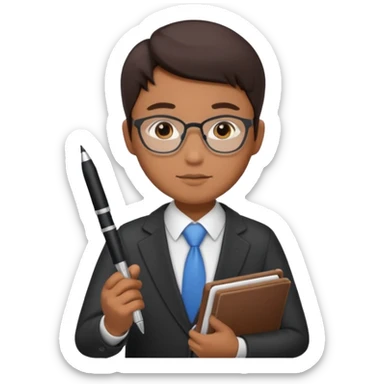 Asian accountant holding a pen and ledger sticker