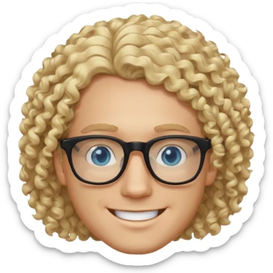 white guy with curly blonde hair and light blue ish  eyes with black glasses  sticker