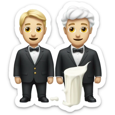 Two men covered in yogurt wearing suits sticker