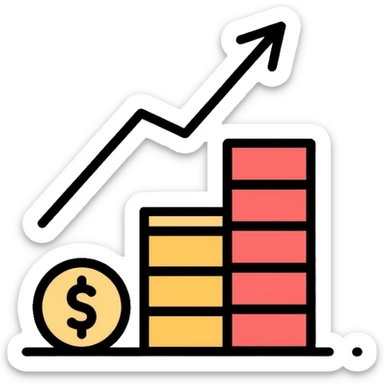 stacked coins with upward arrow showing growing value sticker