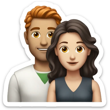 a man with short dark hair and a white woman with long red hair sticker