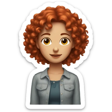 girl, red-haired, curly hair, medium length in a top sticker