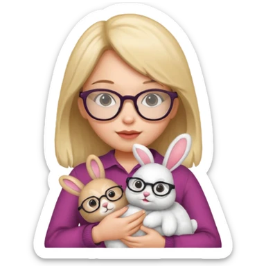 Girl with glasses → holding a toy rabbit sticker