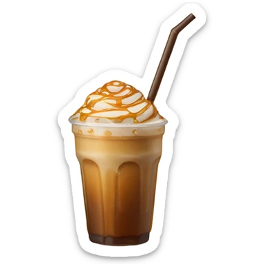 iced caramel coffee with caramel drizzle and a straw sticker