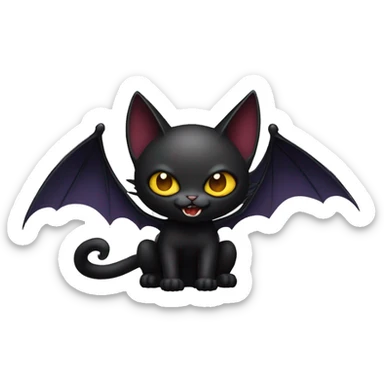 Black vampiric Cat-Fakémon with big fangs and bat wings on head and bat wings on back full body sticker