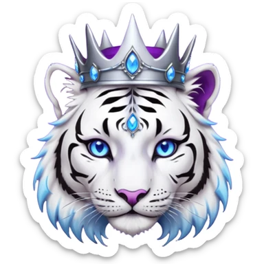 ESO Female white/black tiger khajiit leader of the umbral rose, glowing blue eyes, glowing blue 'third eye' gem; purple gemmed silver crown/tiara sticker