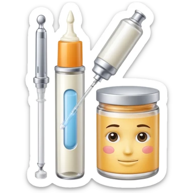 A Syringe with a can of face cream on the side sticker