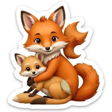 A cute female 9 tail fox hugging a male meerkat sticker
