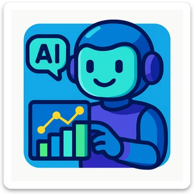 AI data-analysis assistant, modern, friendly, tech-inspired, suitable for an app icon, vibrant toon style sticker