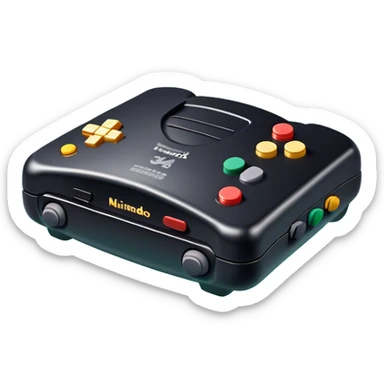 Clash of Clans aesthetic: Cinematic Playful Nintendo 64 Console Portrait Emoji, rendered in a 3D vector-style similar to standard emojis with minimal shading and bold, simplified shapes. A compact, distinct form with signature details, softly glowing with a nostalgic gaming charm. Simplified yet unmistakably iconic, highly detailed and consistent, glowing with a soft radiance and high shine. Stylized with a touch of retro gaming magic and a soft glowing outline, capturing the essence of a beloved gaming relic with a friendly, playful manner! sticker