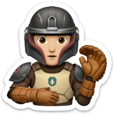 Mandalorian with a Catcher's mitt.  Make the catcher's glove oversized.  Put a dark visor in the helmet.   sticker