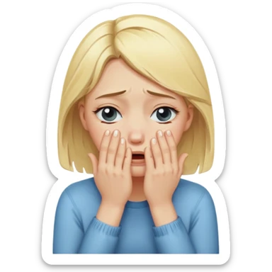 Blonde girl crying with hands covering face sticker