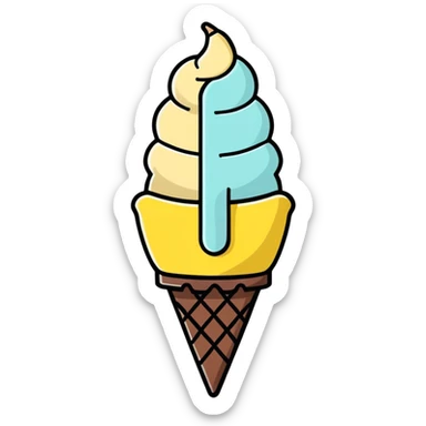 Ice cream cone with banana and chocolate ice cream sticker