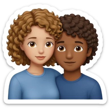 Ragazza con capelli mossi che abbraccia ragazzo con pelle marrone con capelli corti e ricci sticker