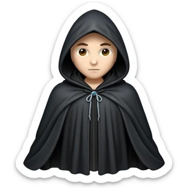 hooded cloak object icon, dark fabric cloak with deep hood, fantasy style, soft folds, 3D cartoon, mobile game icon style, centered, clean background, soft shadow, no text, no watermark
 
 sticker