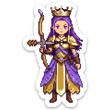 Archer Queen with crossbow, crown, purple and gold outfit sticker