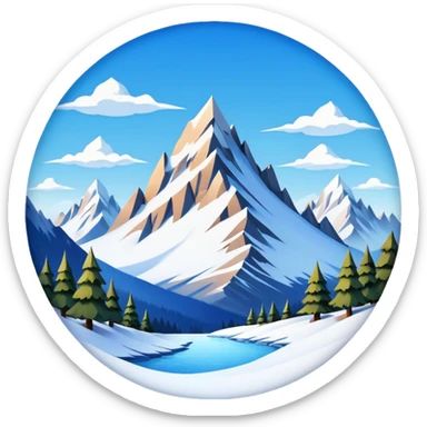 a snowy mountain landscape with sharp peaks and a clear sky, fish eye lens effect sticker