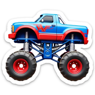 Avenger - Monster Jam (Model Year: 2021) (Iconic colour: Blue and red) - A dynamic monster truck with a split-color scheme: predominantly blue accented by bold red elements. Focus on strong, angular lines and vivid contrasting colors that evoke high energy and a futuristic, rebellious style. sticker