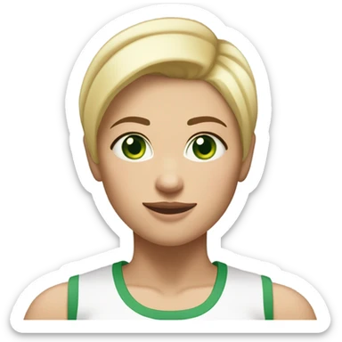 Short white woman with green eyes, short blonde hair with a mole under her bottom lip wearing workout clothes and being strong ￼ sticker