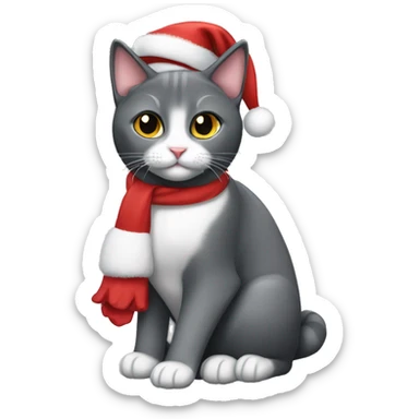 Gray tuxedo cat Christmas  sticker