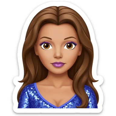 Vanessa Williams with long brown hair, periwinkle sequin outfit sticker