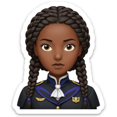Create a realistic portrait of Bianca Barclay with dark braided hair, Nevermore uniform & confident gaze. sticker