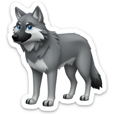 Full-body Grey wolf with black paws, black muzzle, black tail. with blue eyes. full body sticker