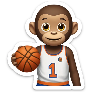 Cute Curious George wearing a knicks jersey number 11, holding a basketball  sticker