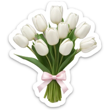 White tulips bouquet with light pink bow  sticker
