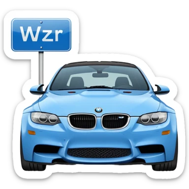 Make me an emoji with a blue bmw M3 and some kind of sign that says ‘W LZR’ sticker