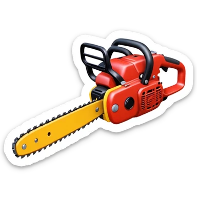 red and yellow Chainsaw, cartoon horror emoji, no background sticker
