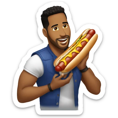 Romeo Santos eating a huge hotdog sticker