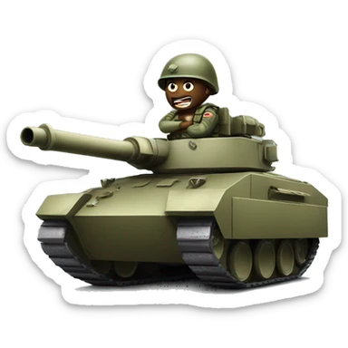 angry faced soldier riding tank sticker