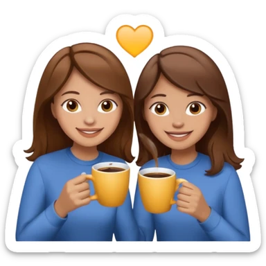 sisters drinking coffee brown hair and light skin sticker