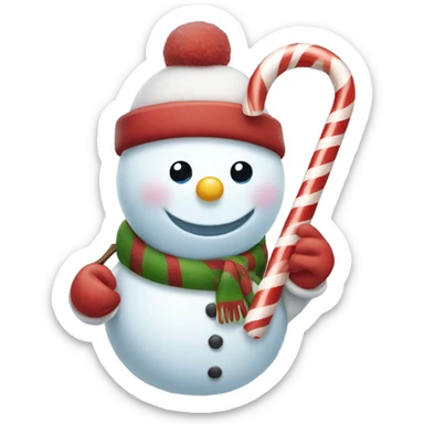 Snowman holding candy cane sticker