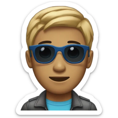 A young man with short hair, a degraded haircut, black eyes, and sunglasses with a blue tint. sticker