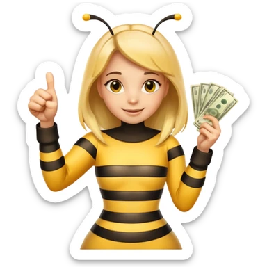 Girl ￼Bee with money shows thumbs up sticker
