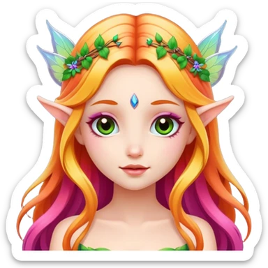 Beautiful fairy, colorful, long hair sticker